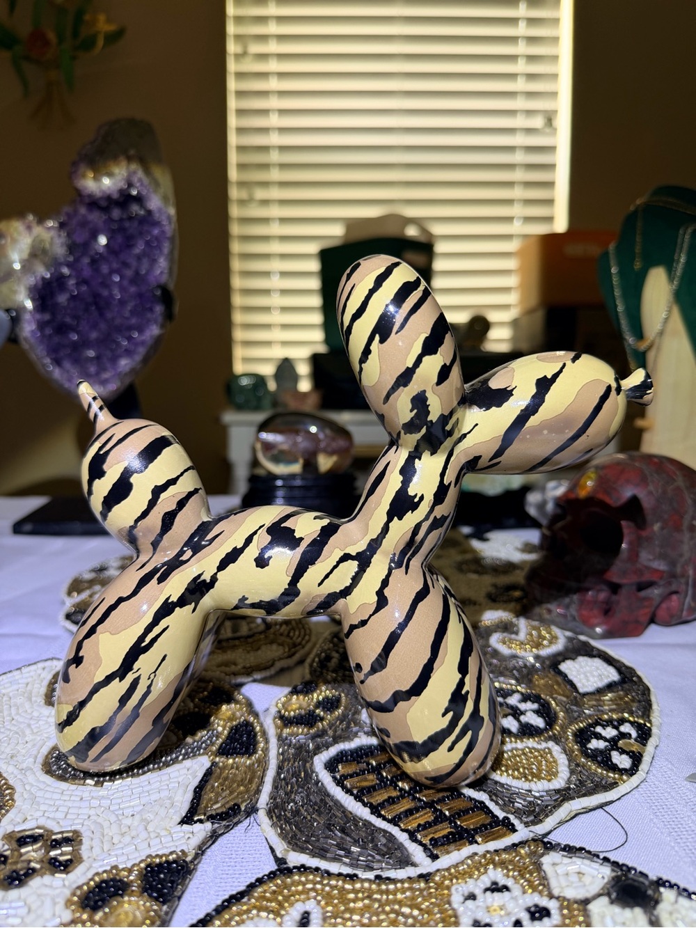 8 Inch Resin Tiger-Stripe Balloon Dog Sculpture